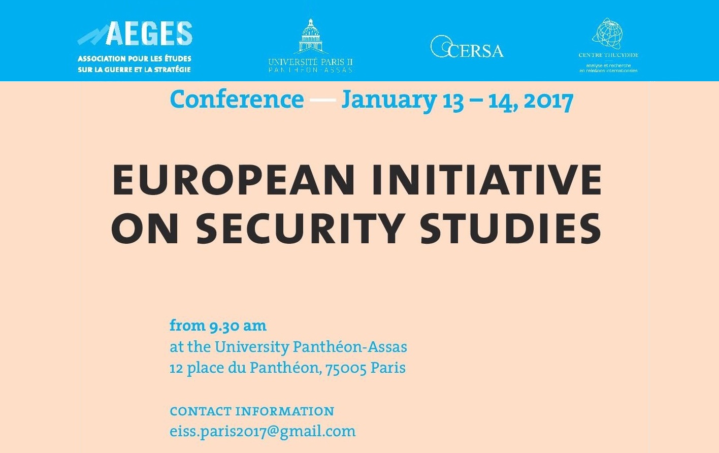January 13 – 14, 2017 – Conference : European Initiative On Security Studies